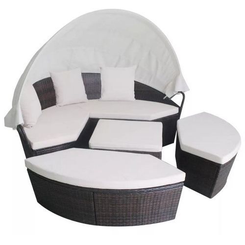 Lit de jardin modulable à auvent résine tressée marron Velass - Photo n°2; ?>