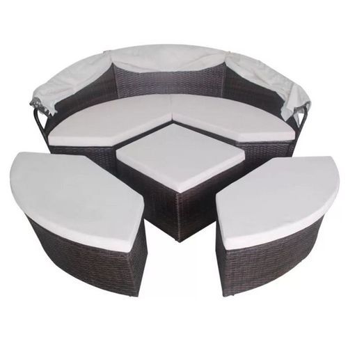 Lit de jardin modulable à auvent résine tressée marron Velass - Photo n°3; ?>