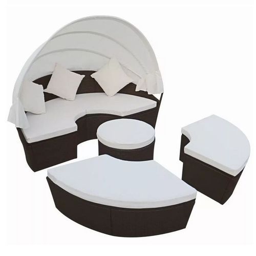 Lit de jardin rond avec auvent résine tressée marron Miaden - Photo n°2; ?>