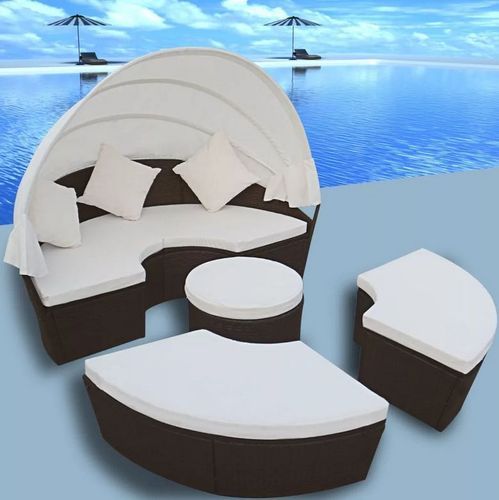 Lit de jardin rond avec auvent résine tressée marron Miaden - Photo n°3; ?>