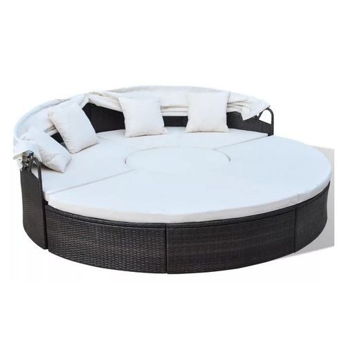 Lit de jardin rond avec toit résine tressée marron Velass - Photo n°2; ?>