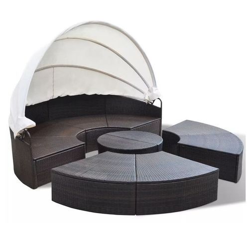 Lit de jardin rond avec toit résine tressée marron Velass - Photo n°3; ?>