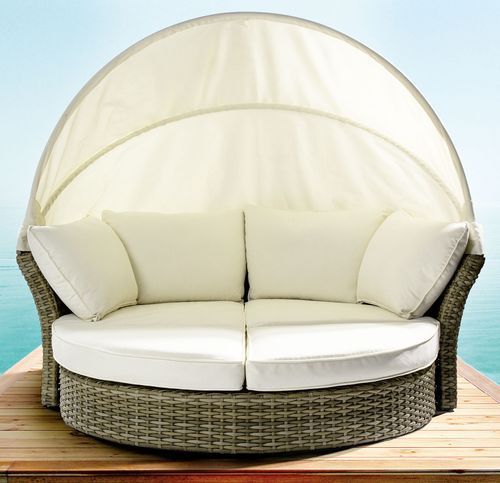 Lit de jardin rotatif en aluminium tresse en fibre blanc Laurie - Photo n°2; ?>