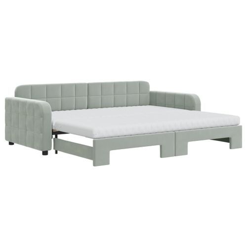 Lit de jour avec gigogne et matelas gris clair 90x200cm velours - Photo n°2; ?>