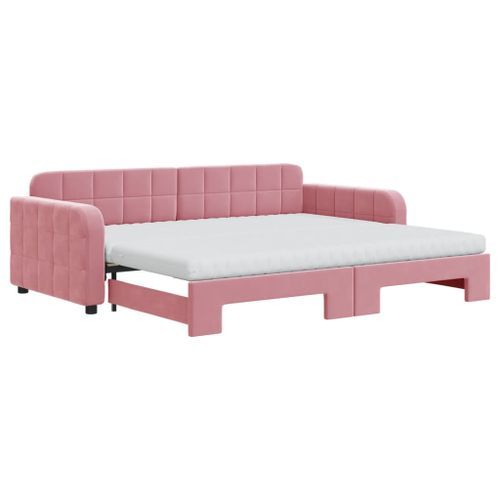 Lit de jour avec gigogne et matelas rose 90x200 cm velours - Photo n°2; ?>