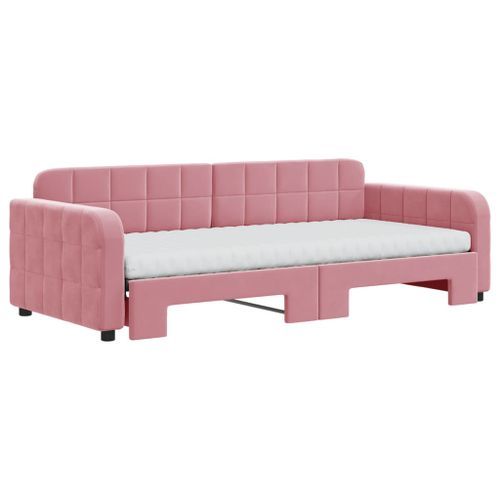 Lit de jour avec gigogne et matelas rose 90x200 cm velours - Photo n°3; ?>