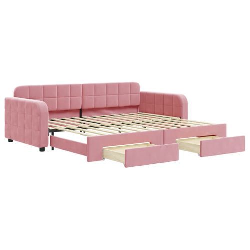 Lit de jour avec gigogne et tiroirs sans matelas rose 90x200 cm - Photo n°2; ?>