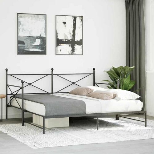 Lit de jour avec gigogne sans matelas noir 107x203 cm acier - Photo n°3; ?>