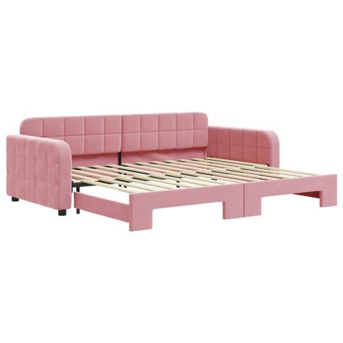 Lit de jour avec gigogne sans matelas rose 90x200 cm - Photo n°2; ?>