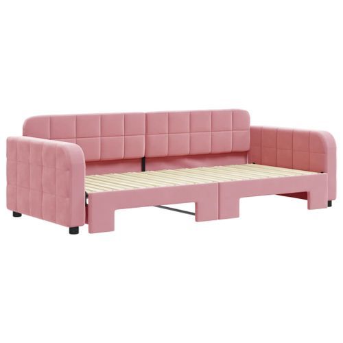 Lit de jour avec gigogne sans matelas rose 90x200 cm - Photo n°3; ?>