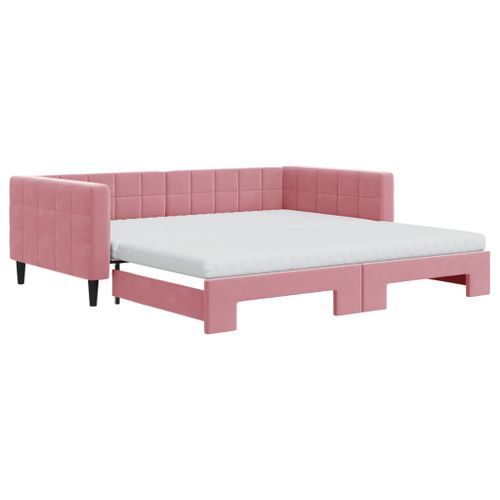 Lit de jour avec lit gigogne et matelas rose 100x200 cm velours - Photo n°2; ?>