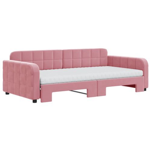 Lit de jour avec lit gigogne et matelas rose 100x200 cm velours - Photo n°3; ?>