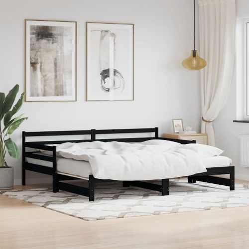 Lit de jour avec lit gigogne noir 90x200 cm bois de pin massif - Photo n°2; ?>