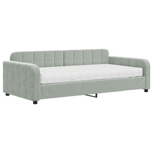 Lit de jour avec matelas gris clair 100x200 cm velours - Photo n°2; ?>