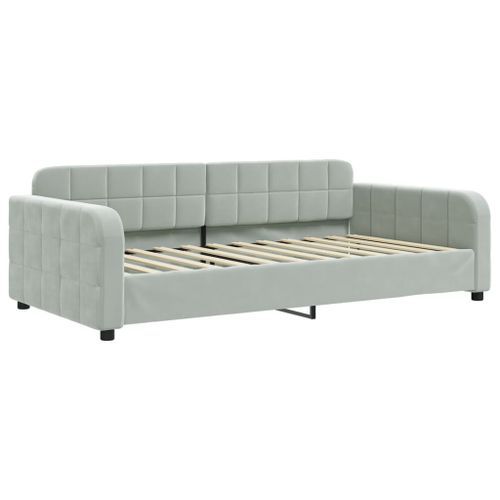 Lit de jour avec matelas gris clair 100x200 cm velours - Photo n°3; ?>