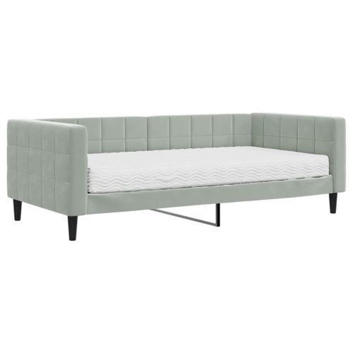 Lit de jour avec matelas gris clair 90x190 cm velours - Photo n°2; ?>