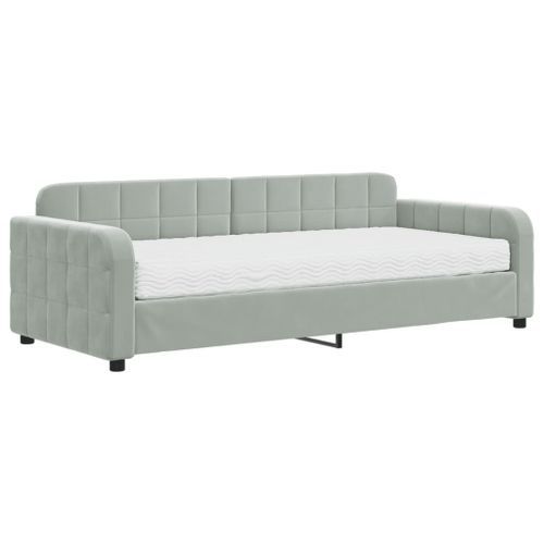 Lit de jour avec matelas gris clair 90x200 cm velours - Photo n°2; ?>