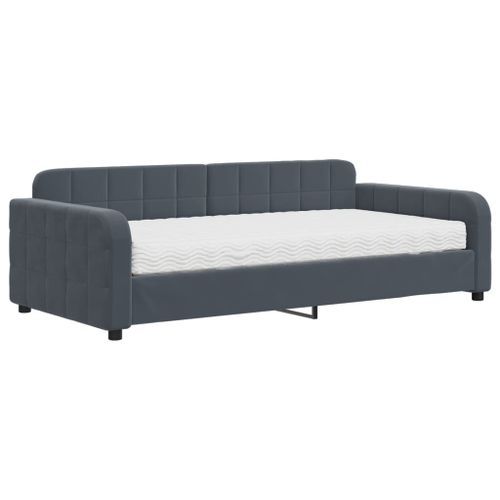 Lit de jour avec matelas gris foncé 100x200 cm velours - Photo n°2; ?>