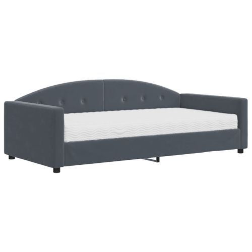 Lit de jour avec matelas gris foncé 100x200 cm velours - Photo n°2; ?>