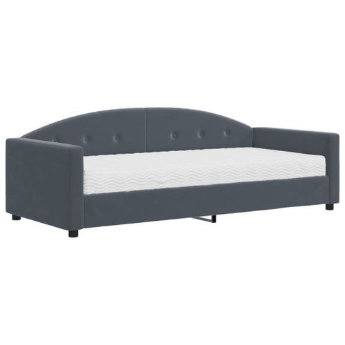 Lit de jour avec matelas gris foncé 90x200 cm velours - Photo n°2; ?>