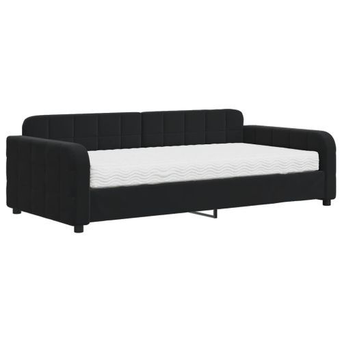 Lit de jour avec matelas noir 100x200 cm velours - Photo n°2; ?>