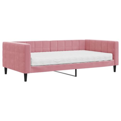 Lit de jour avec matelas rose 100x200 cm velours - Photo n°2; ?>