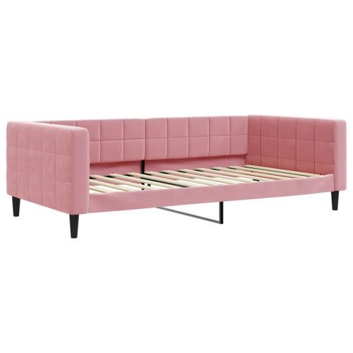 Lit de jour avec matelas rose 100x200 cm velours - Photo n°3; ?>