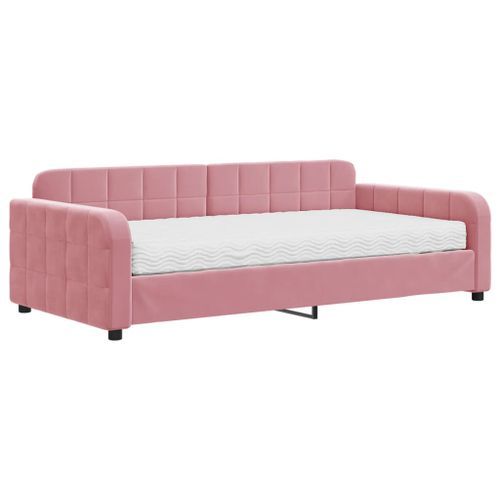 Lit de jour avec matelas rose 100x200 cm velours - Photo n°2; ?>