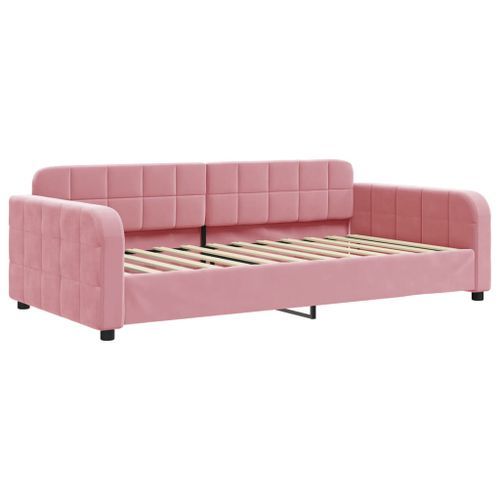 Lit de jour avec matelas rose 100x200 cm velours - Photo n°3; ?>