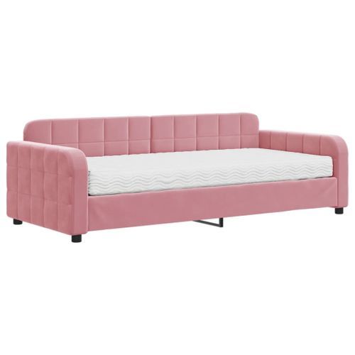 Lit de jour avec matelas rose 90x200 cm velours - Photo n°2; ?>