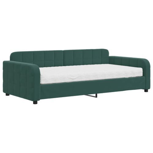 Lit de jour avec matelas vert foncé 100x200 cm velours - Photo n°2; ?>