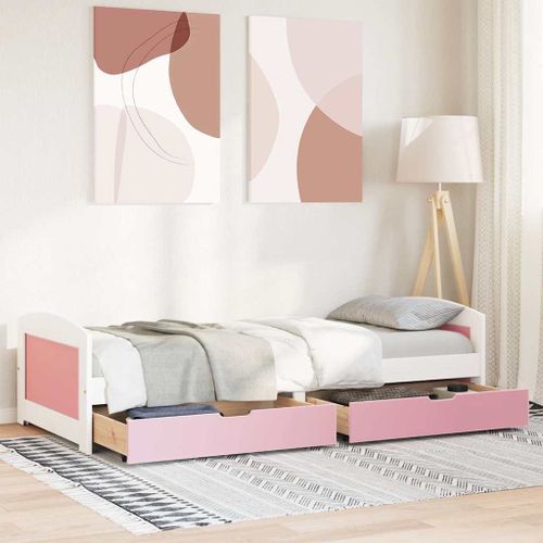 Lit de jour et 2 tiroirs sans matelas IRUN blanc rose 90x200 cm - Photo n°3; ?>