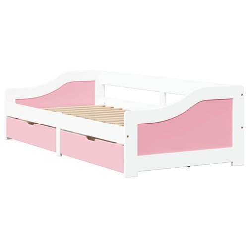 Lit de jour et 2 tiroirs sans matelas IRUN blanc rose 90x200 cm - Photo n°2; ?>