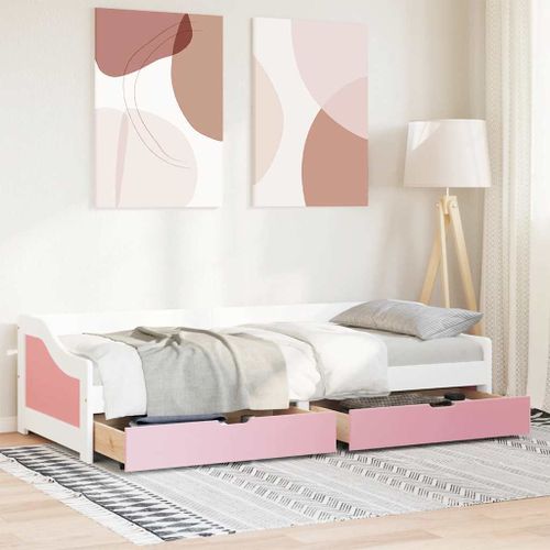 Lit de jour et 2 tiroirs sans matelas IRUN blanc rose 90x200 cm - Photo n°3; ?>