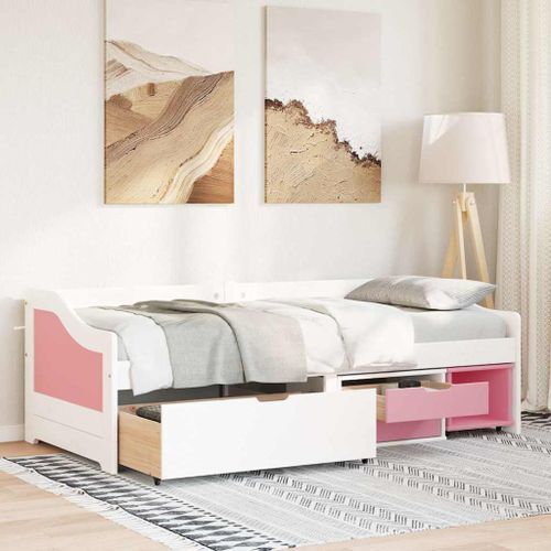 Lit de jour et 3 tiroirs sans matelas IRUN blanc rose 90x200 cm - Photo n°3; ?>