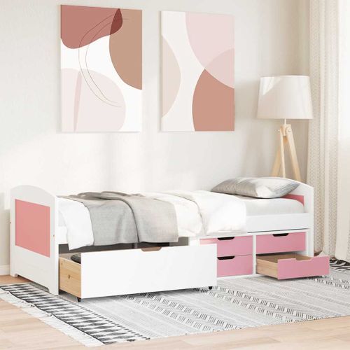 Lit de jour et 5 tiroirs sans matelas IRUN blanc rose 90x200 cm - Photo n°3; ?>