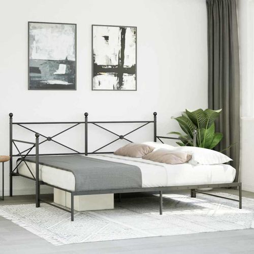 Lit de jour et lit gigogne sans matelas noir 100x190 cm acier - Photo n°3; ?>