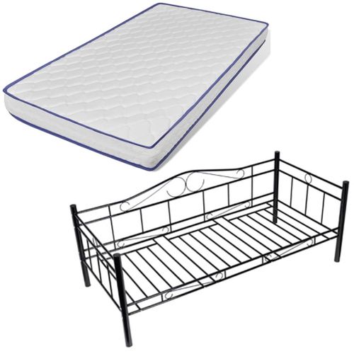 Lit de repos avec matelas Noir Métal 90 x 200 cm - Photo n°2; ?>