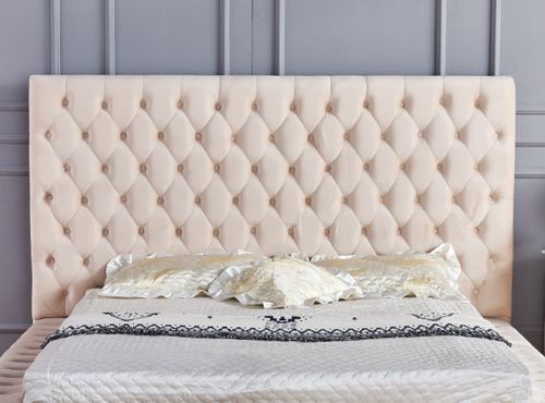 Lit design capitonné velours beige clair Kouma 140x190 cm - Photo n°3; ?>