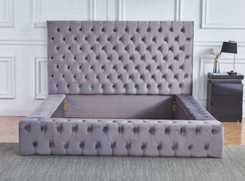 Lit design capitonné velours beige Kouma 140x190 cm - Photo n°3; ?>