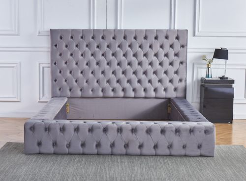 Lit design capitonné velours gris Kouma 160x200 cm - Photo n°2; ?>