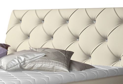 Lit design continental avec tête de lit capitonnée strass simili cuir beige clair Banky - Photo n°3; ?>