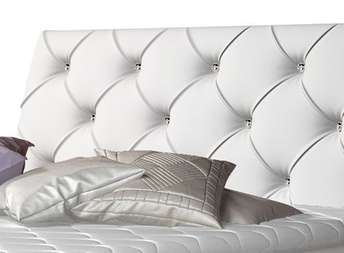 Lit design continental avec tête de lit capitonnée strass simili cuir blanc Banky - Photo n°3; ?>