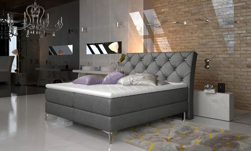 Lit design continental avec tête de lit capitonnée strass tissu gris anthracite Banky - Photo n°2; ?>