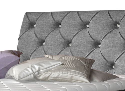 Lit design continental avec tête de lit capitonnée strass tissu gris Banky - Photo n°3; ?>