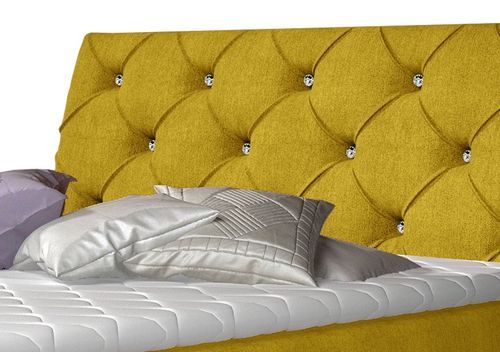 Lit design continental avec tête de lit capitonnée strass tissu jaune Banky - Photo n°3; ?>