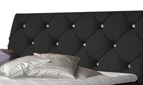 Lit design continental avec tête de lit capitonnée strass tissu noir Banky - Photo n°3; ?>