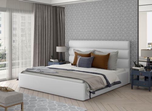 Lit design simili cuir blanc avec coffre de rangement Klarina - Photo n°2; ?>