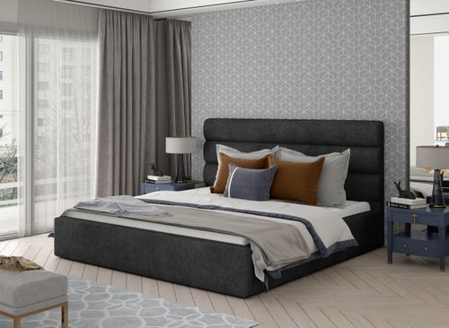 Lit design tissu anthracite avec coffre de rangement Klarina - Photo n°2; ?>