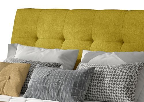 Lit double capitonné tissu doux jaune olive Kevina - 4 tailles - Photo n°3; ?>